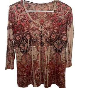 Unbranded Tan, Brown & Red Top‎ - Size Small